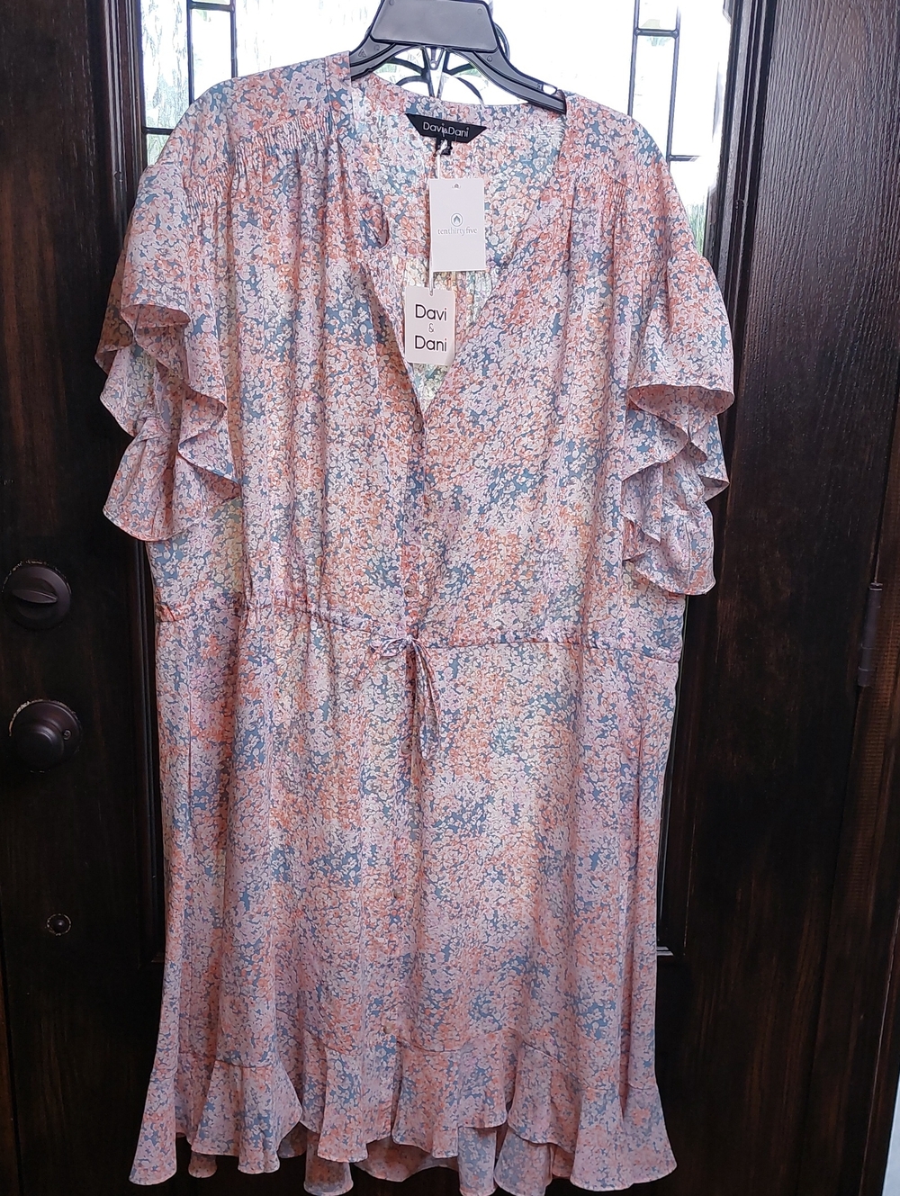 DAVI & DANI Pink and Blue Ruffled Floral Midi Dress